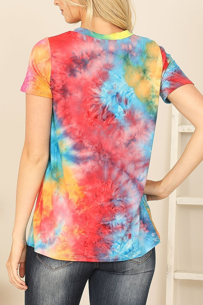 V-neck neck short sleeve tie dye top (EF7730)