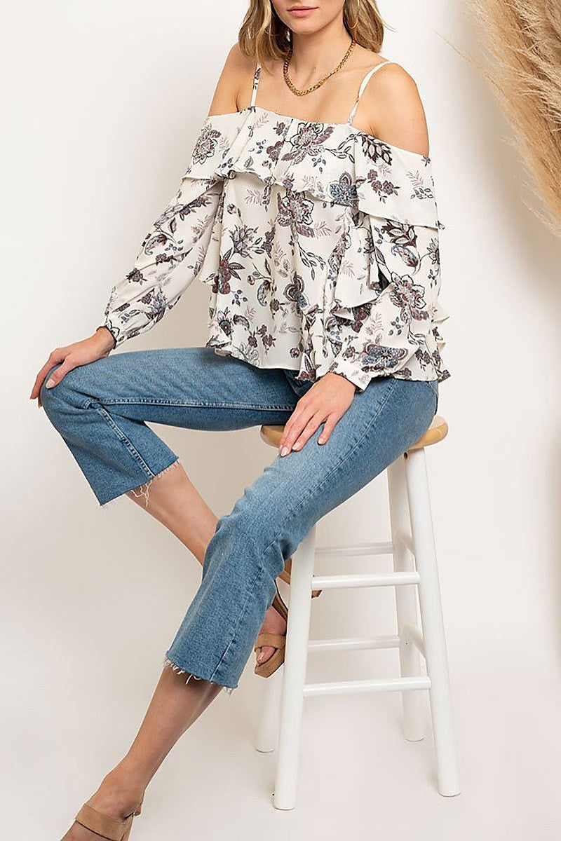 Off shoulder ruffle detail floral print top (EDWT2509)