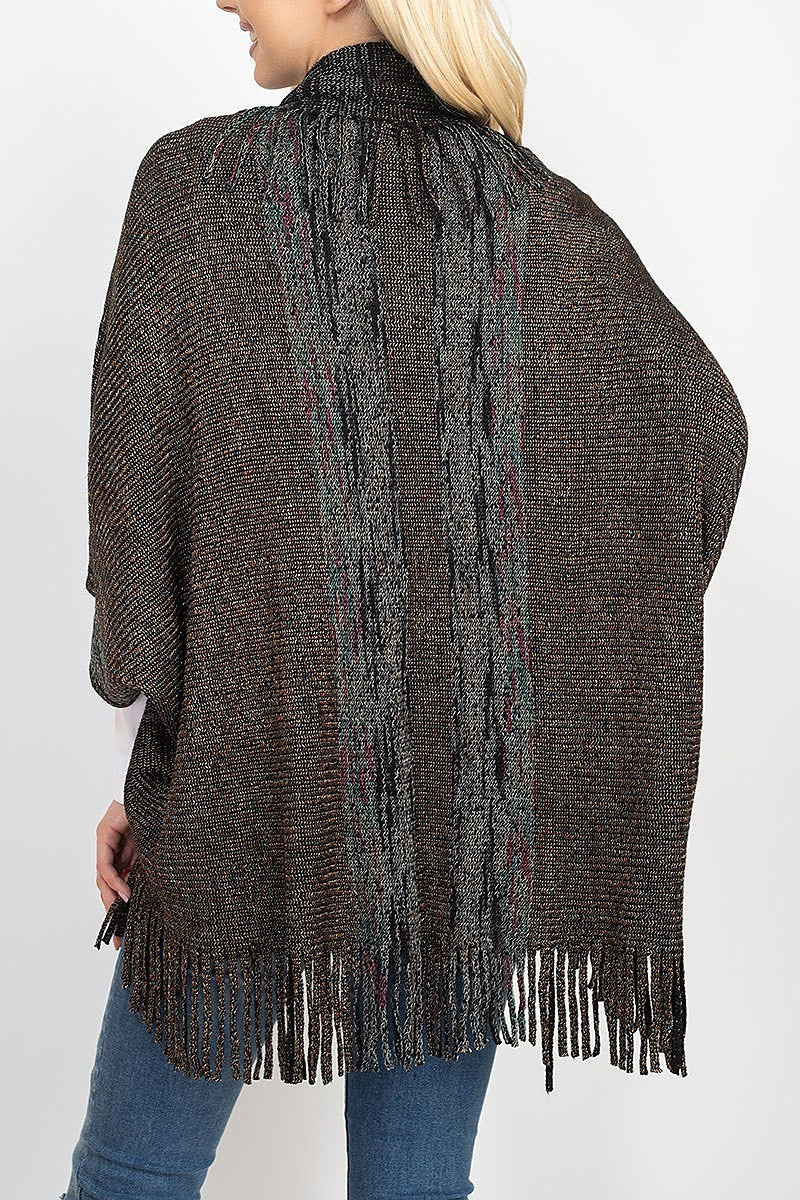 Borderline knitted fringe ruana kimono (DGS5294)