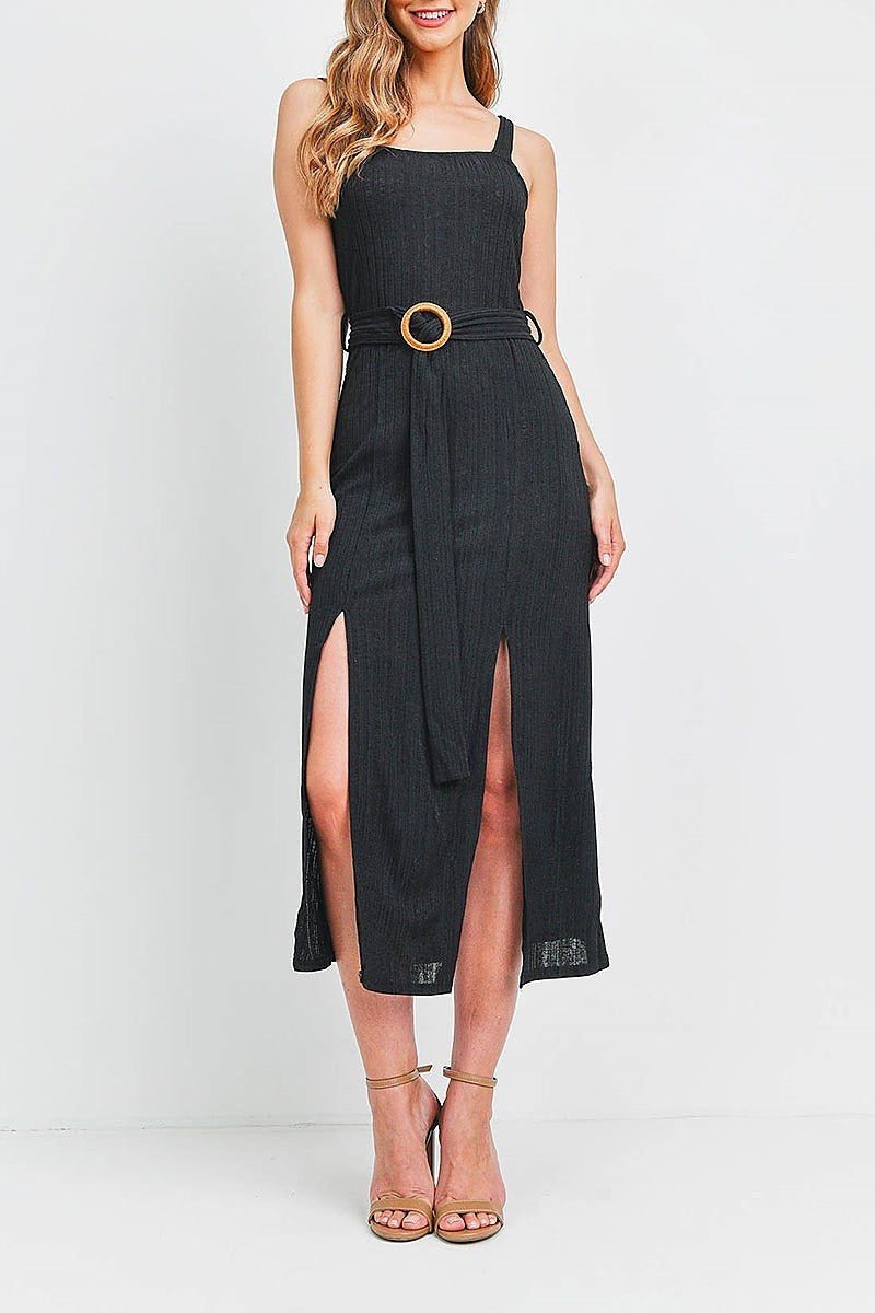 Self belted slit midi dress (DED6654)