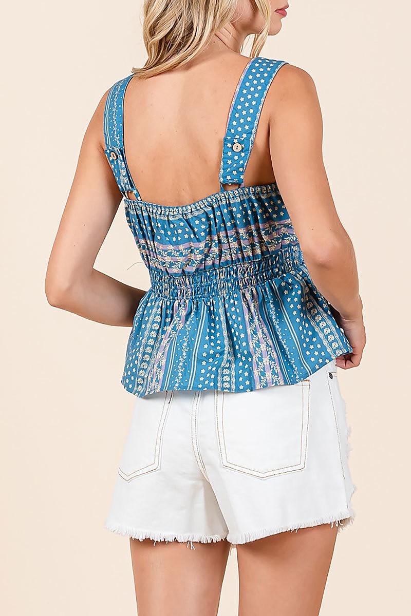 Printed cotton voile cami woven top (EDH2339)