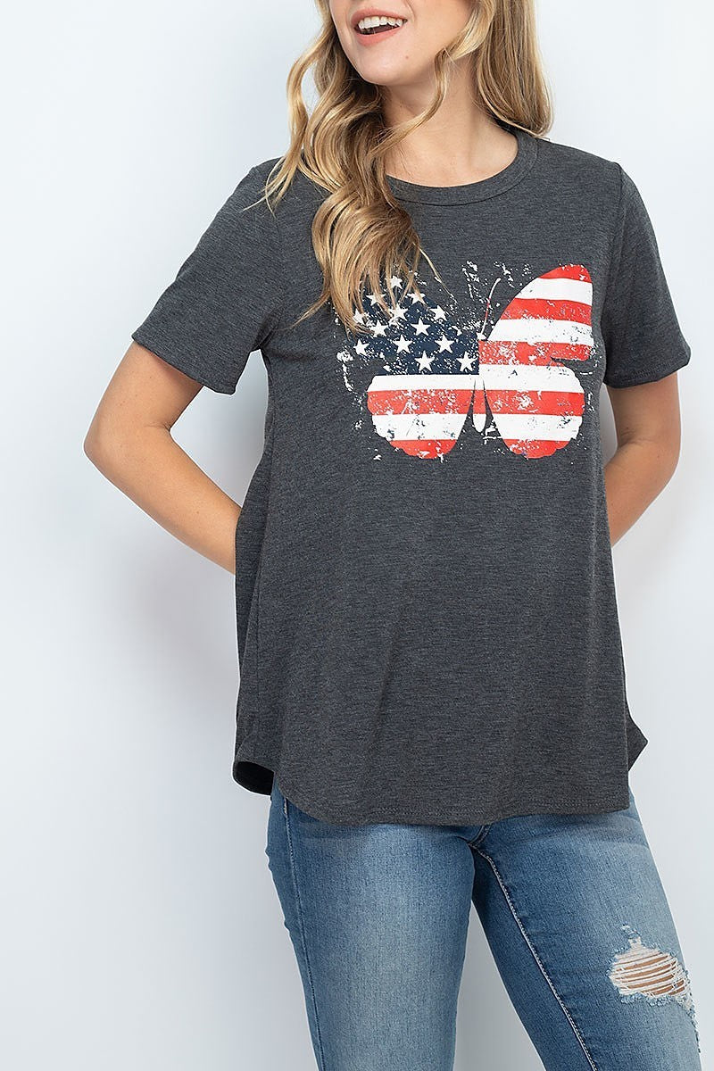 Usa butterfly print crew neck top (EF1315)