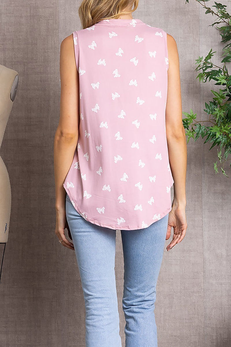 Mandarin neck butterfly print top (EDSW3313)