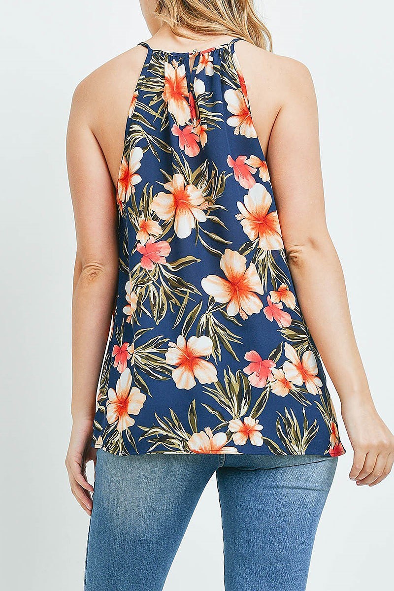 Cami strap key hole floral top (EF1818)