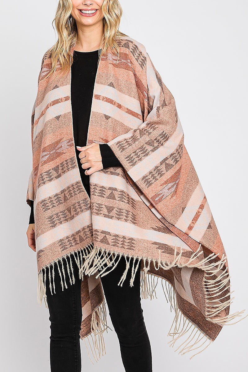 Aztec pattern fringe ruana (DGS6098)