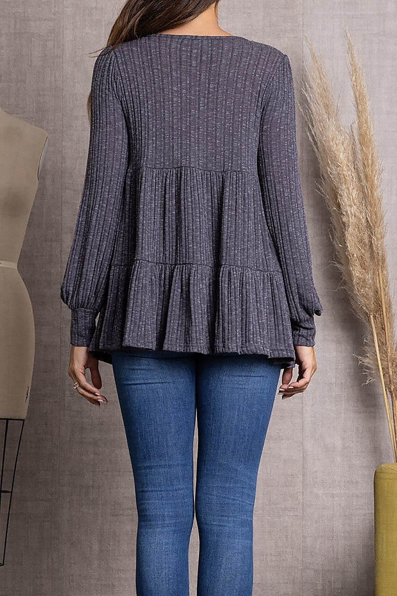 Ribbed knit cuff long sleeve top (EDSW3481)