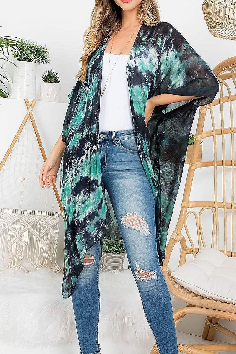 Tie dye bohemiian open front kimono (EF3265)