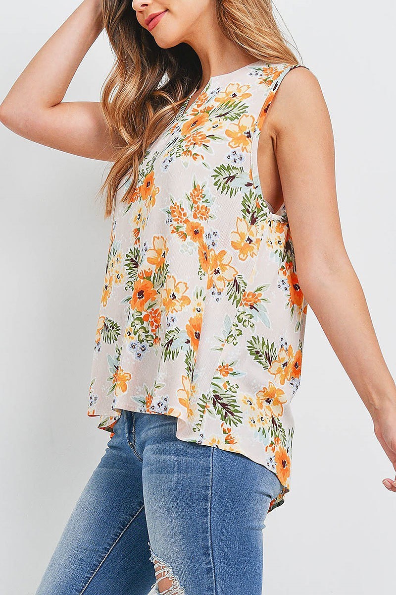 Notch neck sleeveless floral top (EF1616)