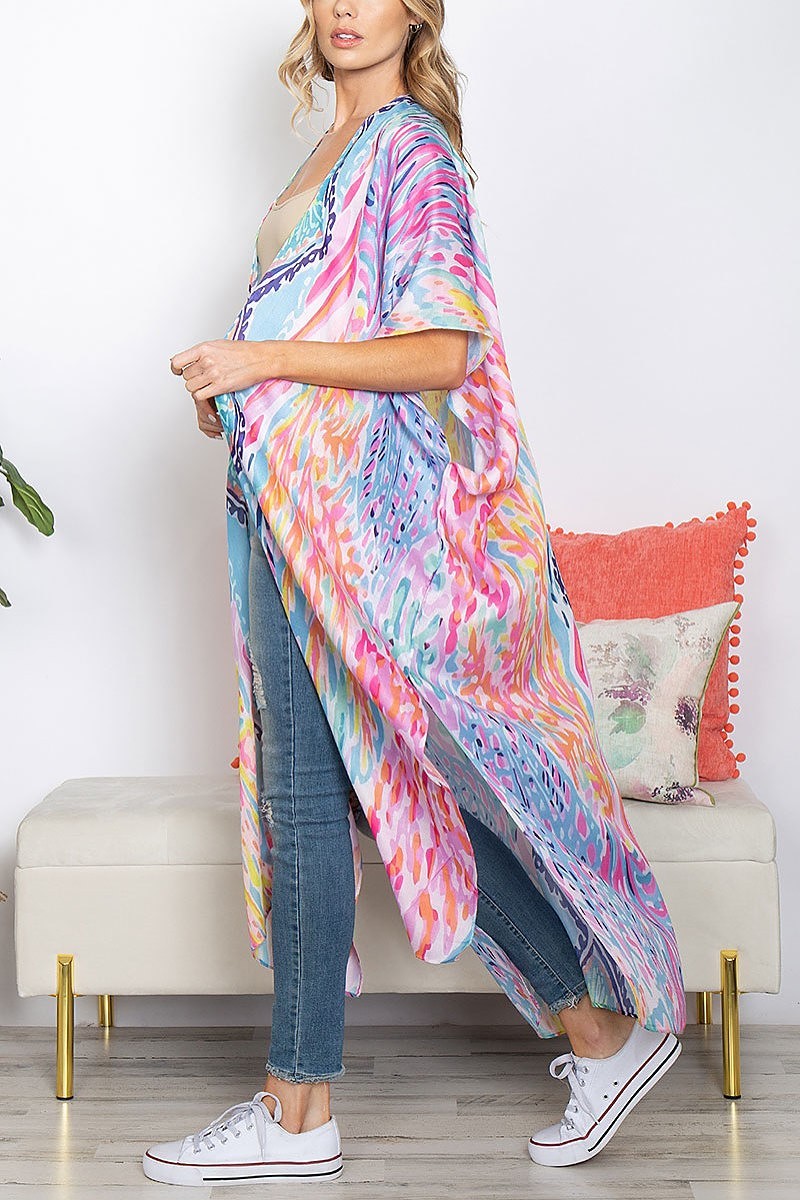 Boho tropical print summer long kimono (EF5327)