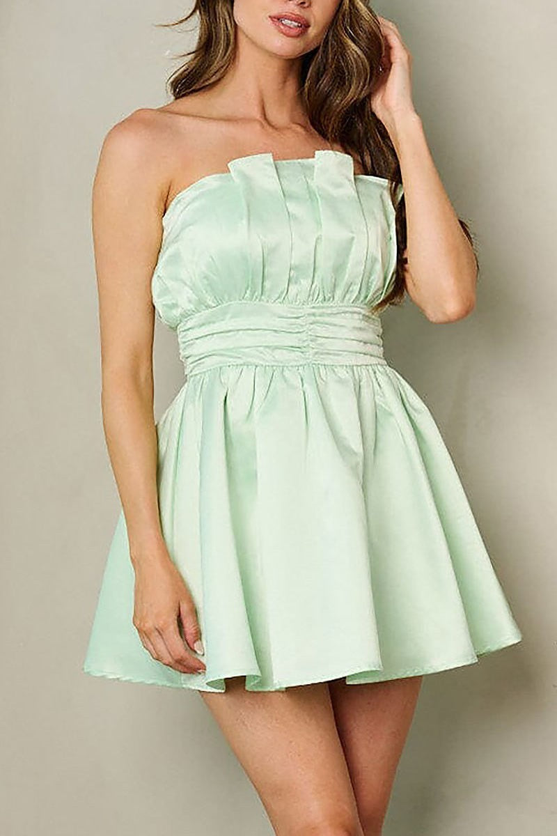 Sleeveless tube satin mini dress (EFWT2588)