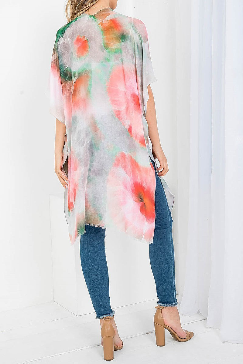 Tie dye sun burst open front kimono (EF3615)