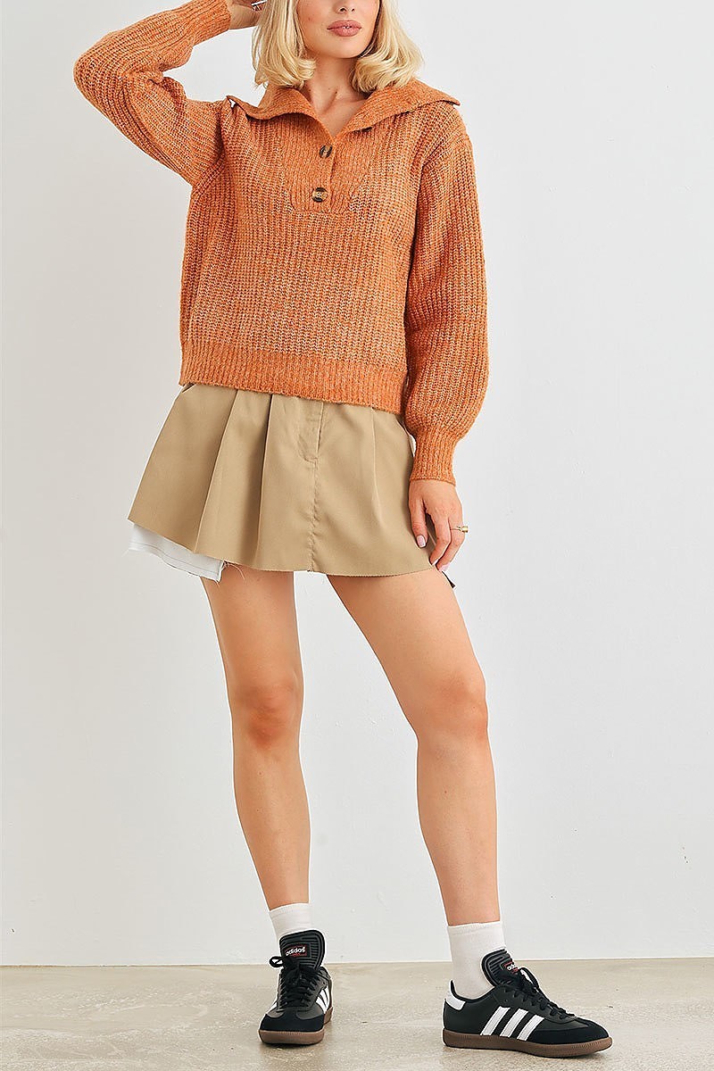 Wool knit button up neck crop sweater (TED2056)