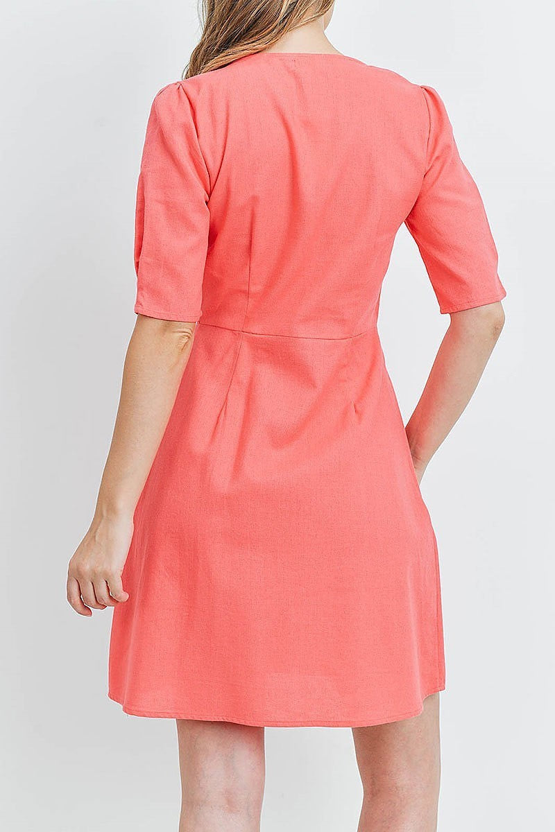 V neck button front dress (DED5861)