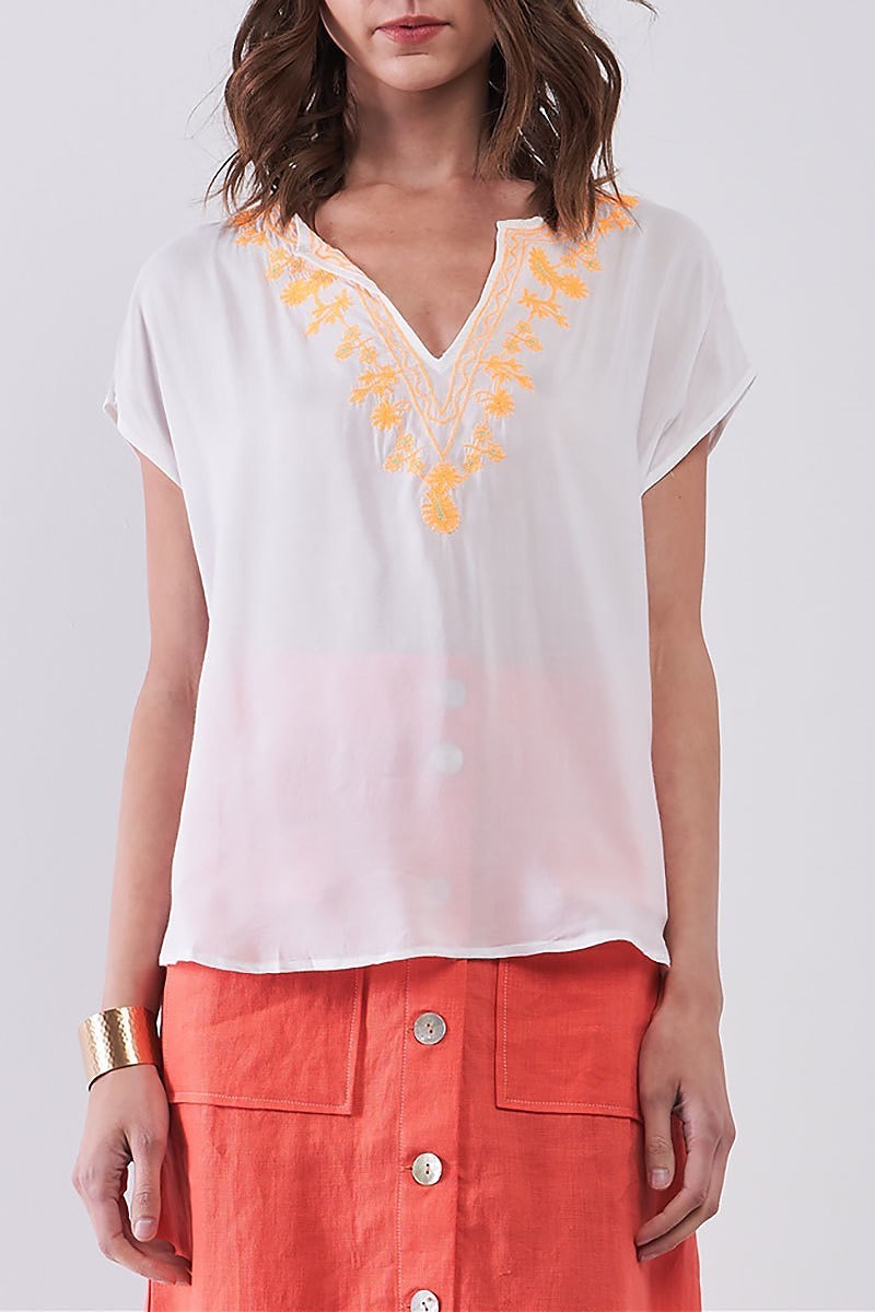 V neck embroidered tunic top (TDG8244)