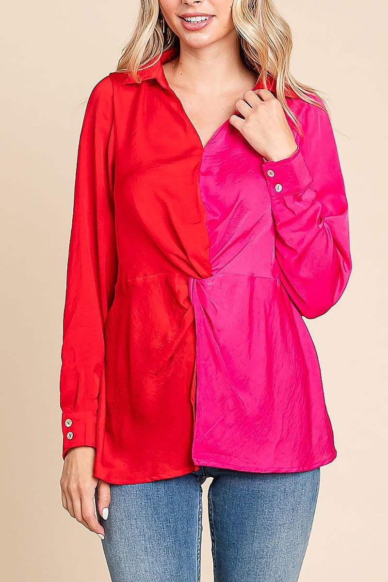 Color block front twisted blouse (EDH1663)