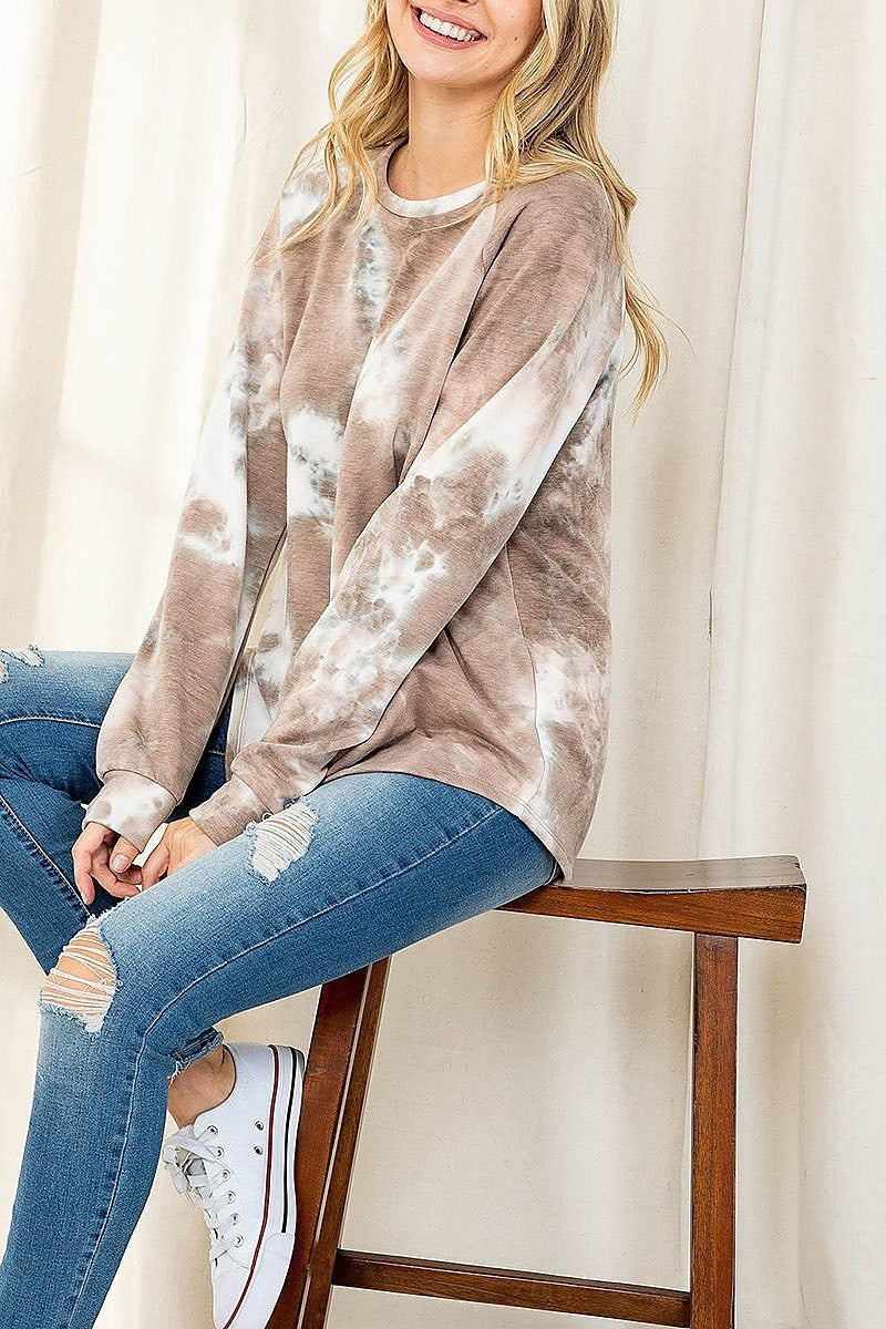 Tie dye long sleeve pullover top (EF2656)