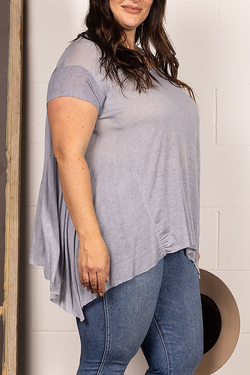 Oversize asymmetric hem tunic plus size knit top (EDSW4184)