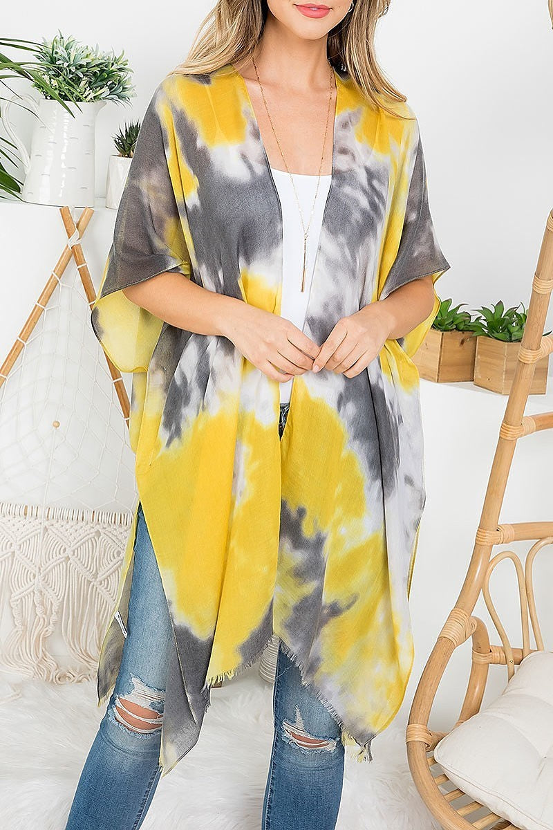 Tie dye two tone open front kimono (EF3257)