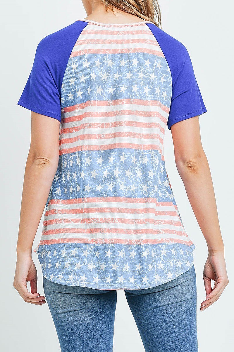 American flag raglan color block top (ED9640)