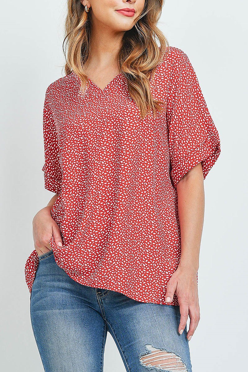 Oversize v neck pebble print top (EF1620)