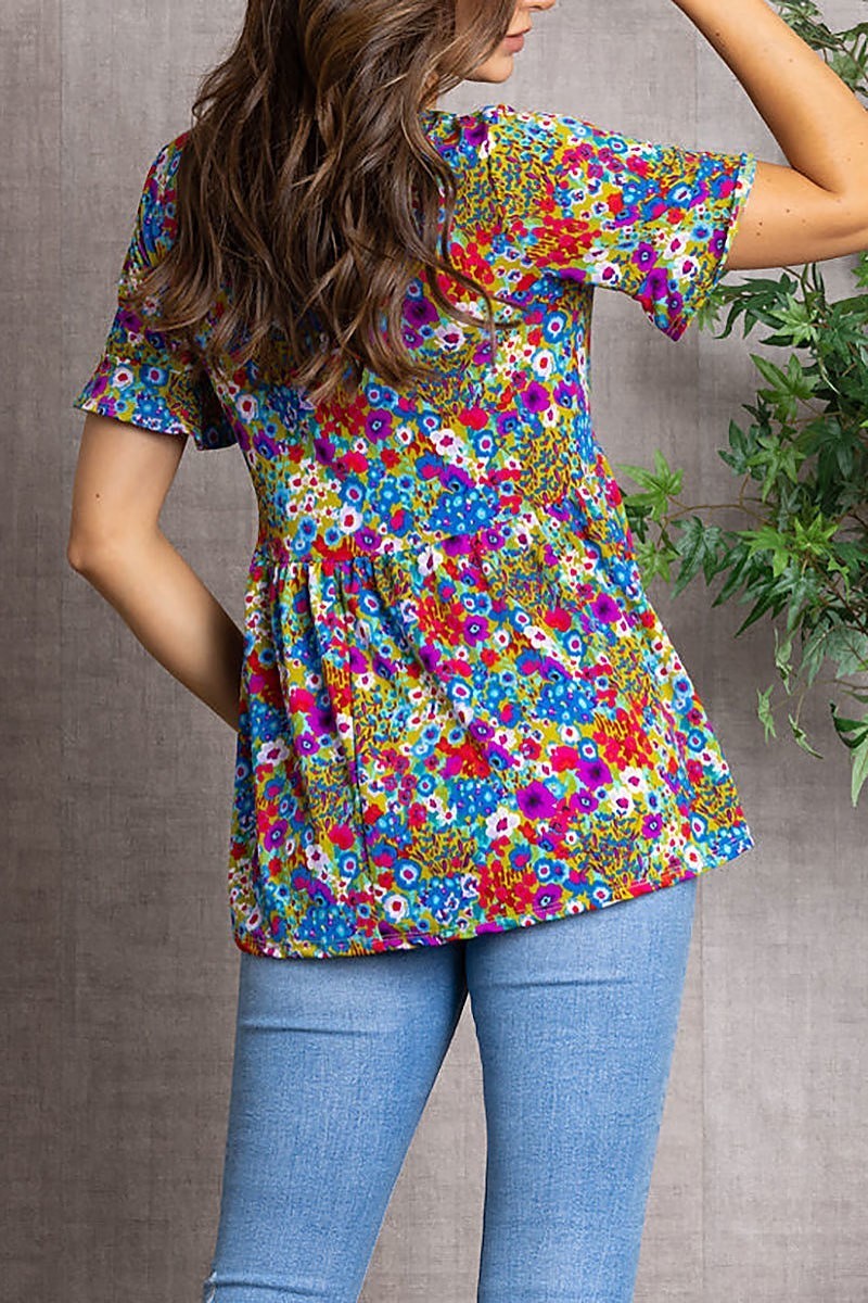 Classic floral print babydoll blouse top (EDSW3205)