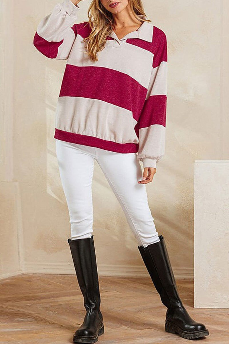 Long sleeve colorblock pullover top (EDWT8554)