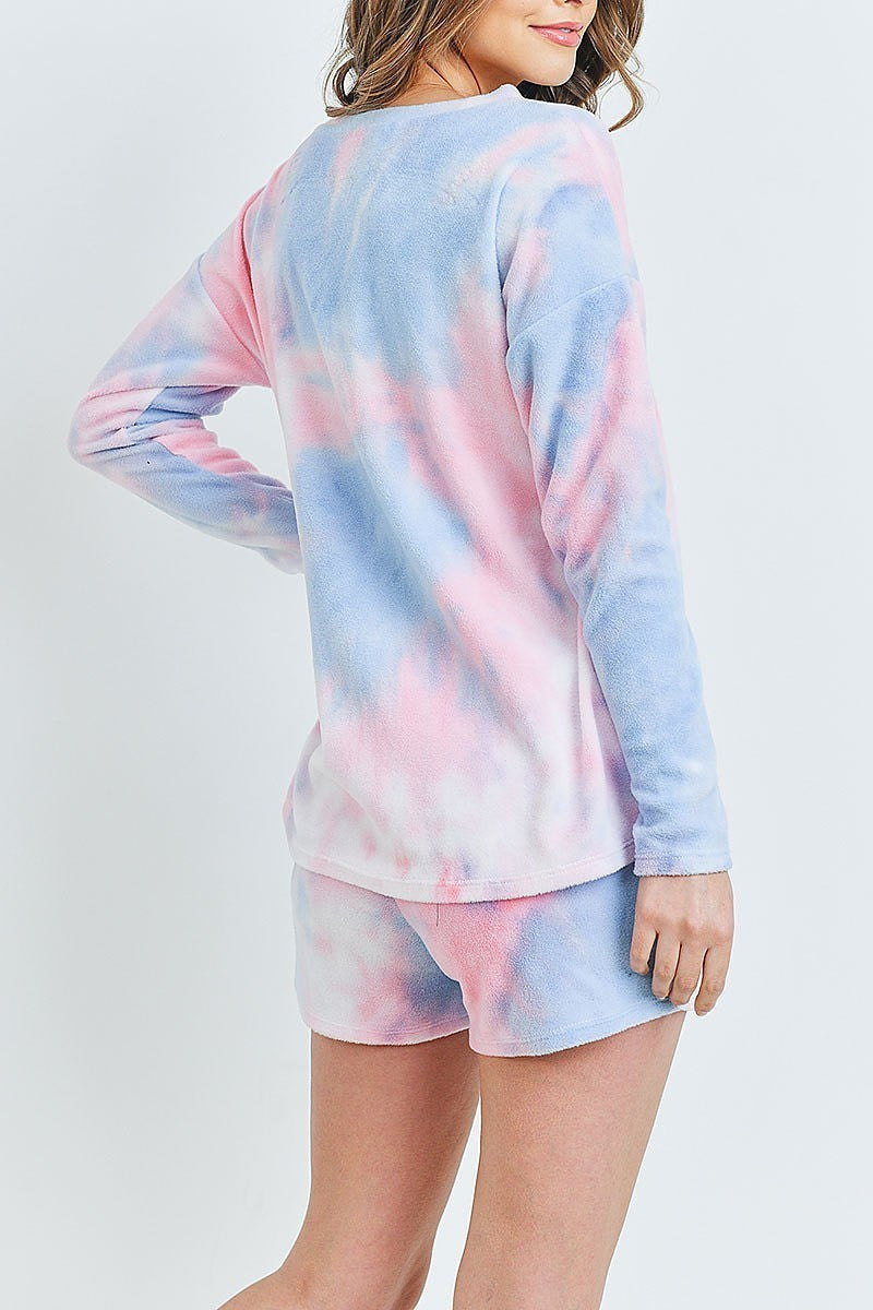 Top and shorts tie dye set with self tie (ED8621)