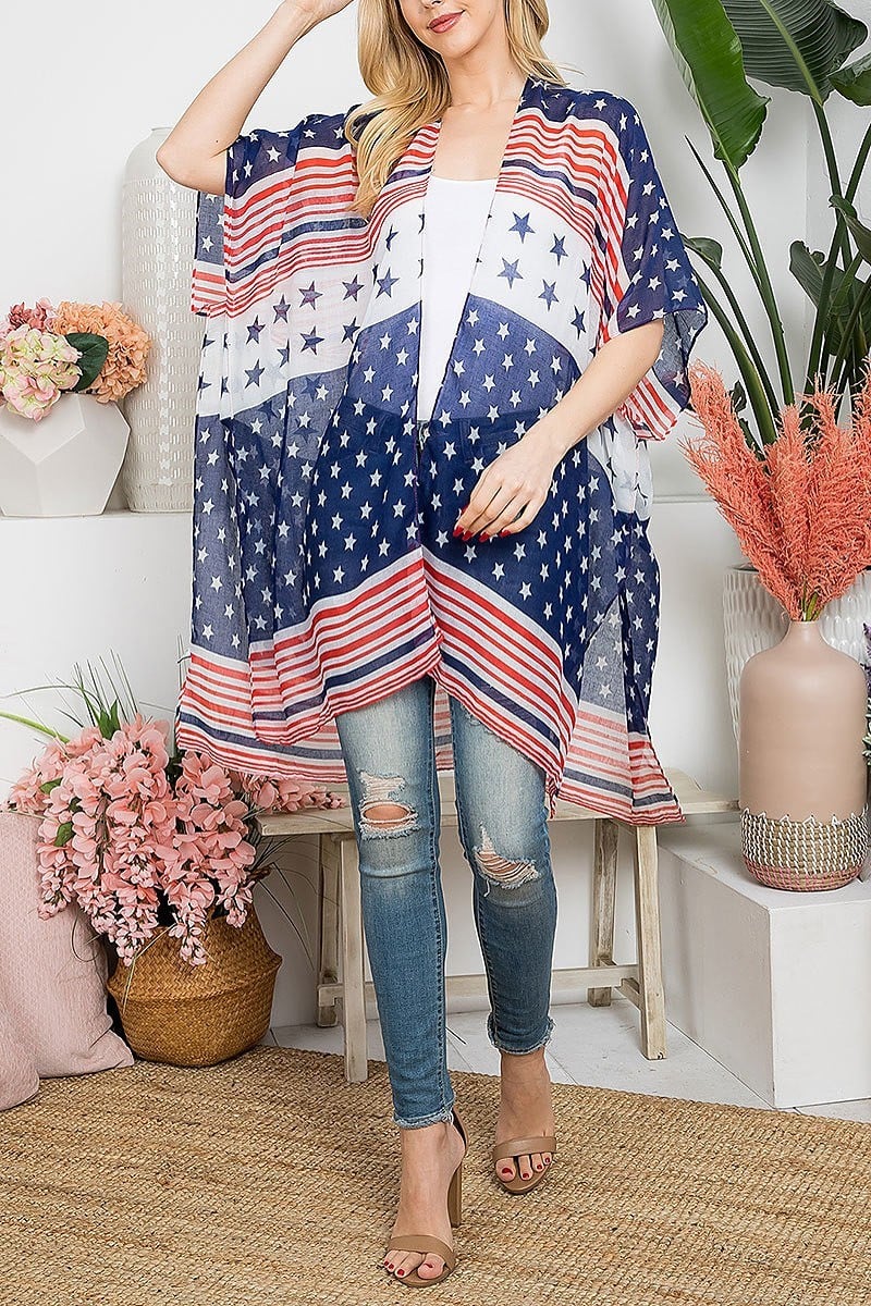 Multi striped american flag kimono (EF5270)