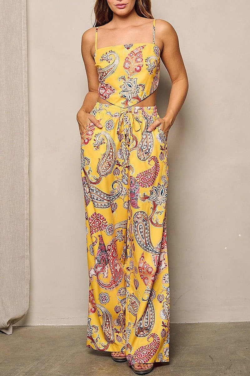 Crop top & wide leg pants paisley print 2pc.set (EFWT4382)