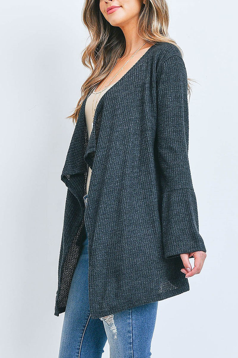 Ribbed knit drape neck kimono cardigan (DGS5396)