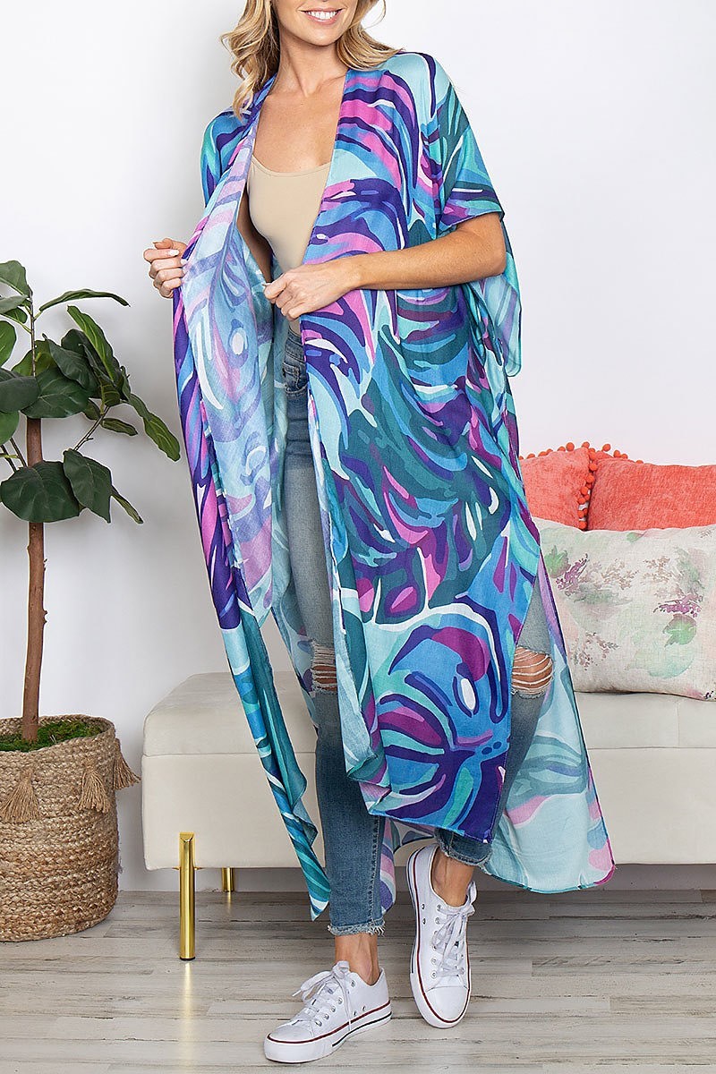 Abstract print summer long kimono (EF5324)