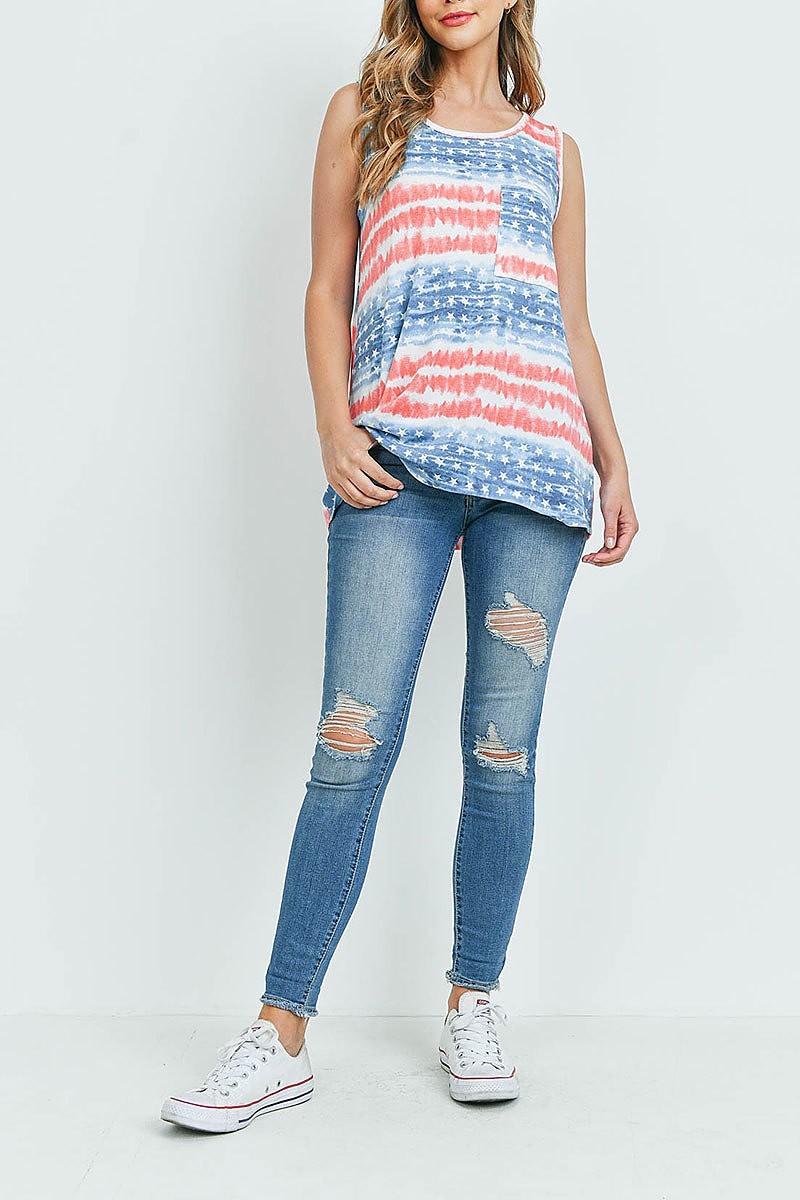 Tie dye american flag pocket tank top (ED9600)