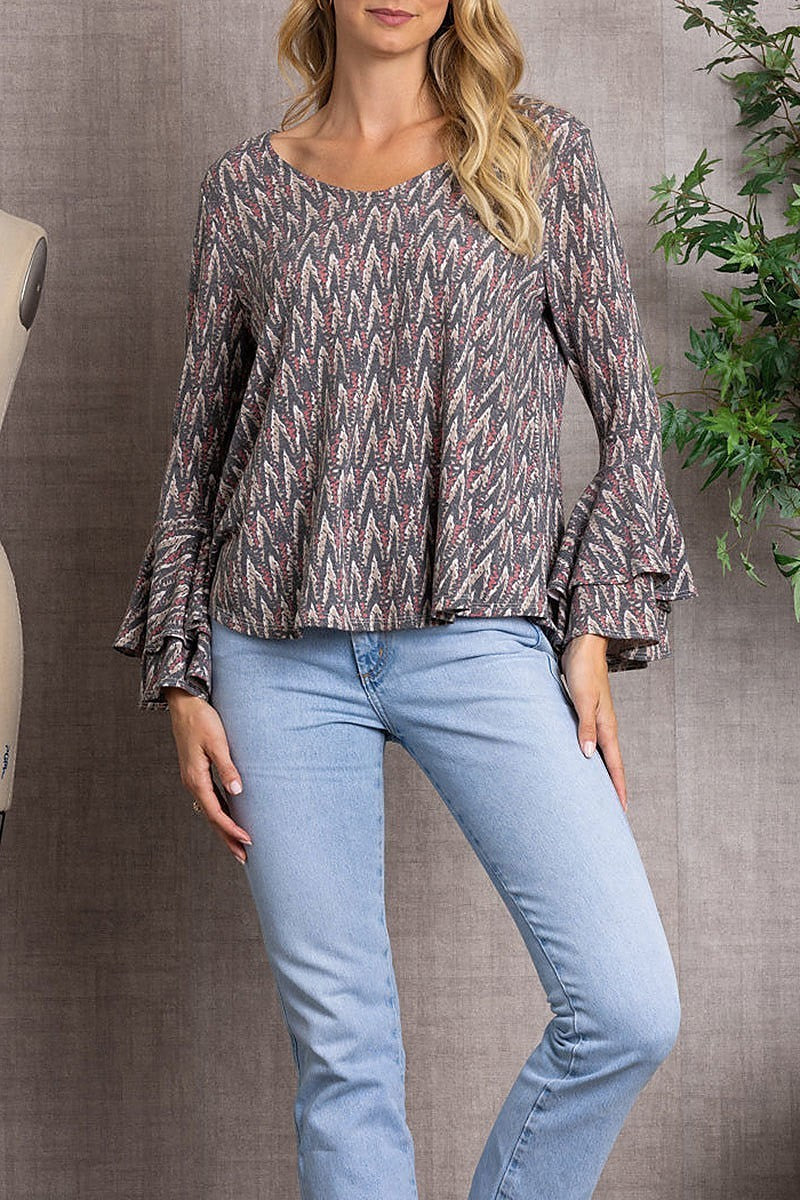 Printed bell long sleeves knit top (EDSW3374)