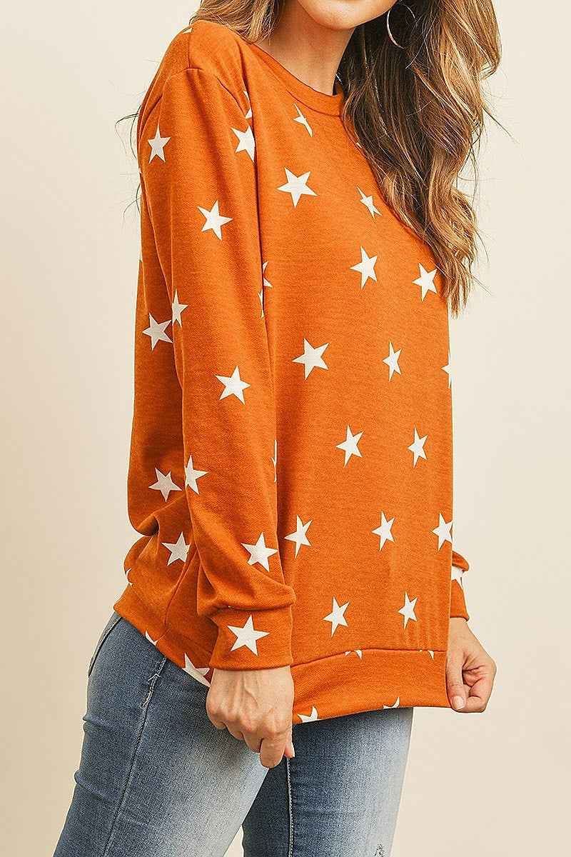 Star print long sleeve pull over top (ED8515)