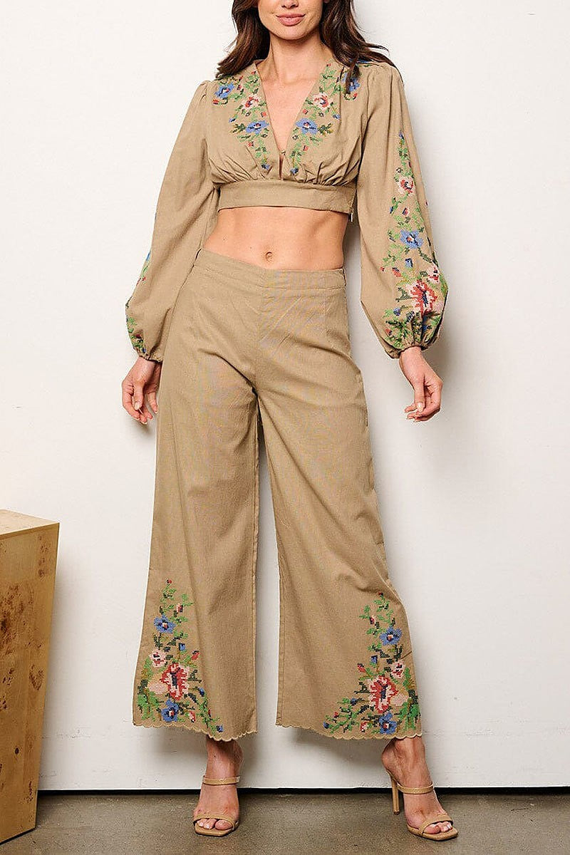 Crop top & palazzo pants embroidery detailed (EFWT9343)