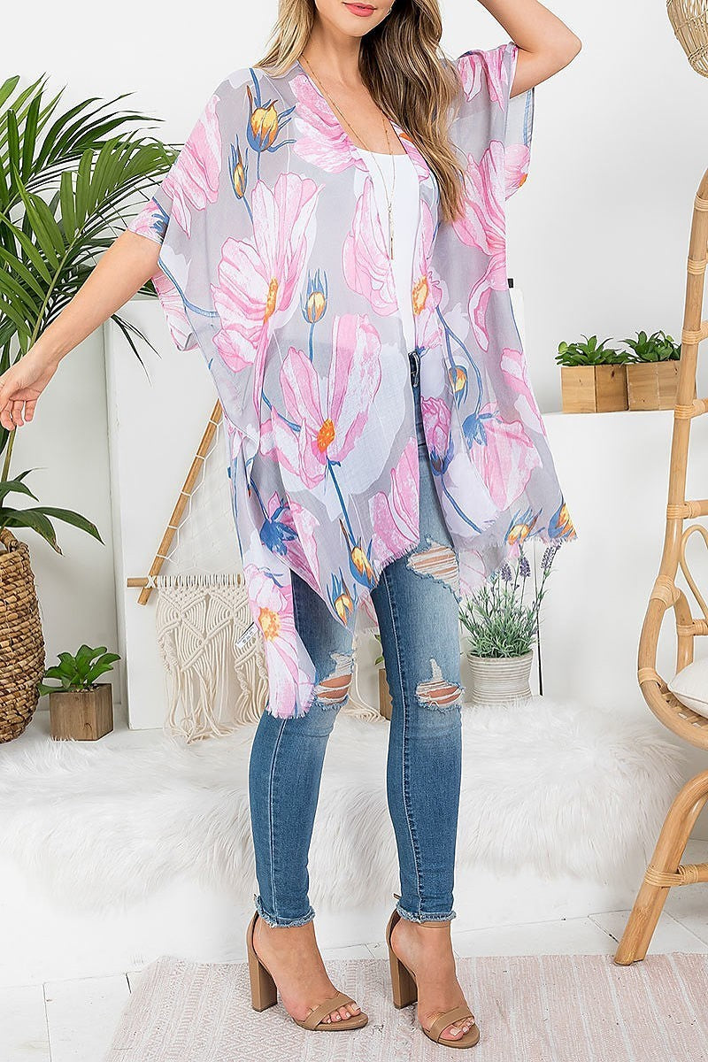 Flower print bohemiian open front kimono (EF3249)