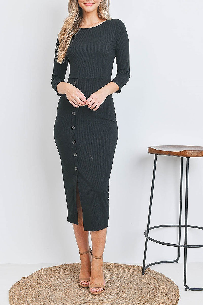 Button front slit detail midi dress (DED7068)