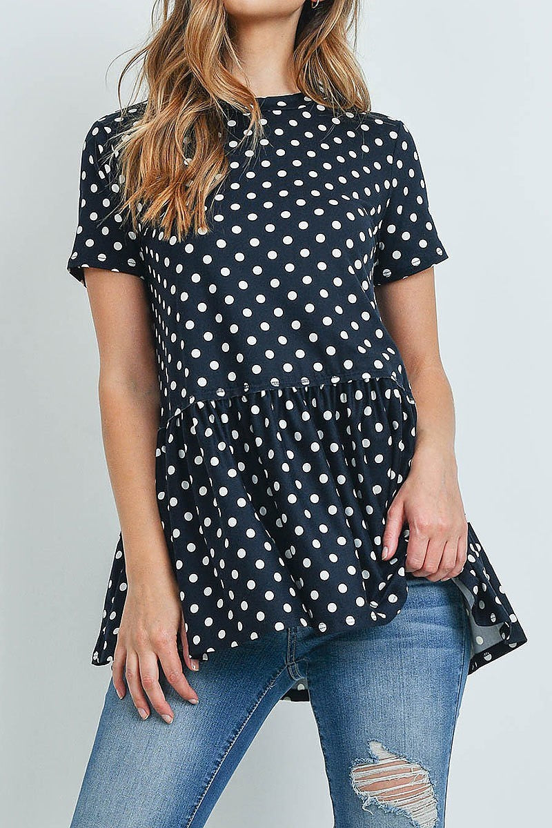 Polka dots ruffled hem top (ED9027-1)