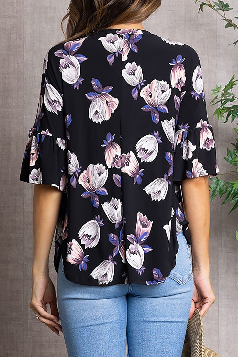 Crocus floral print knit top (EDSW3144)