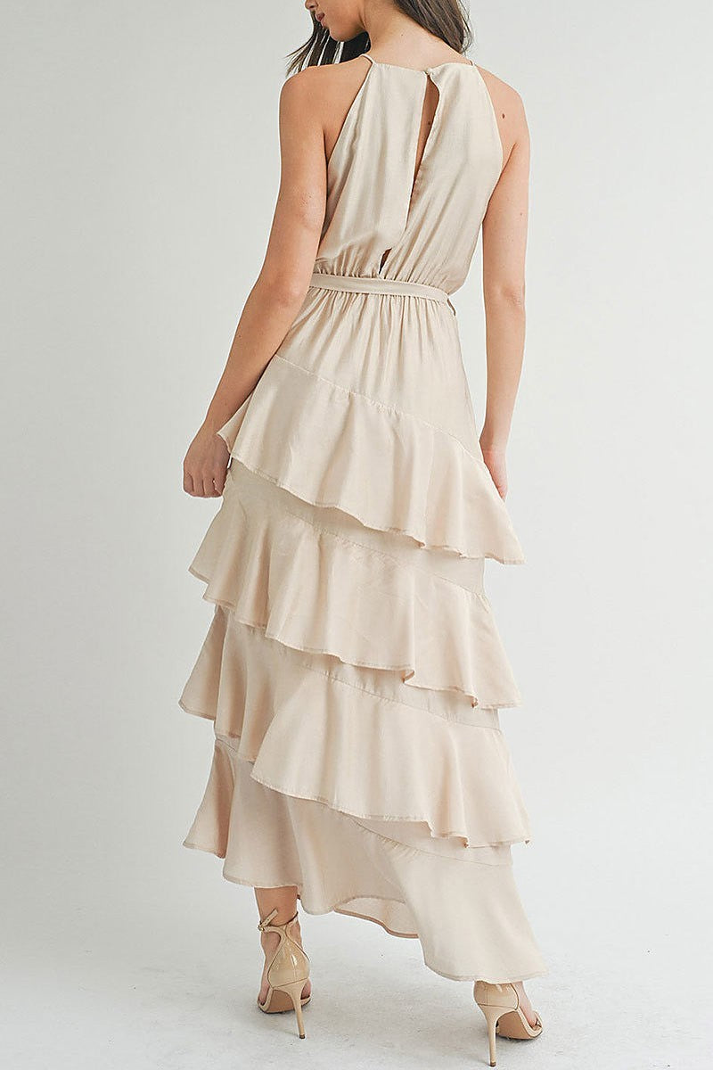 Sleeveless tiered ruffle maxi dress (EGWT2306)