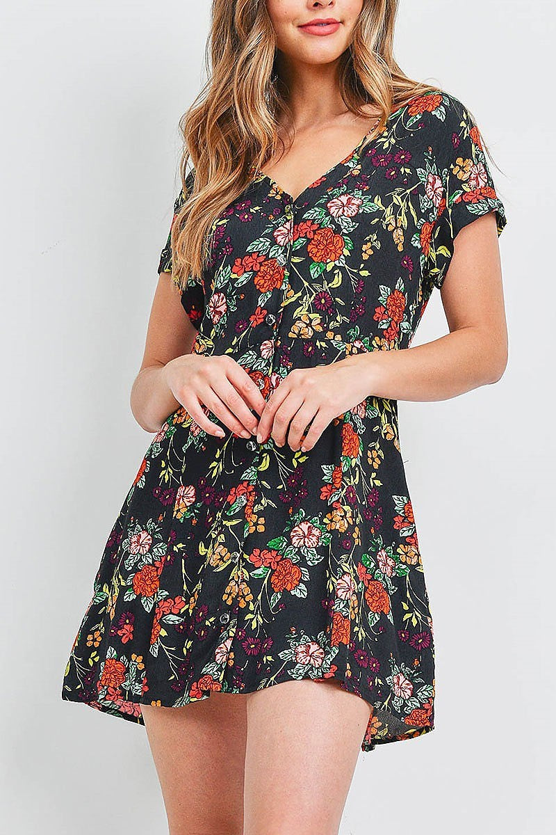 V neck floral print button front (DED6567)