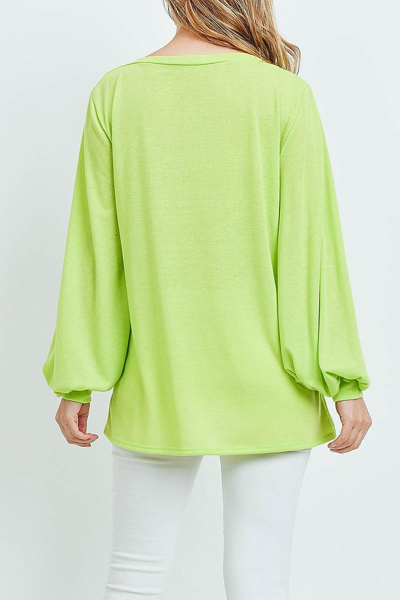 Bubble sleeve boat neck top (ED9106)