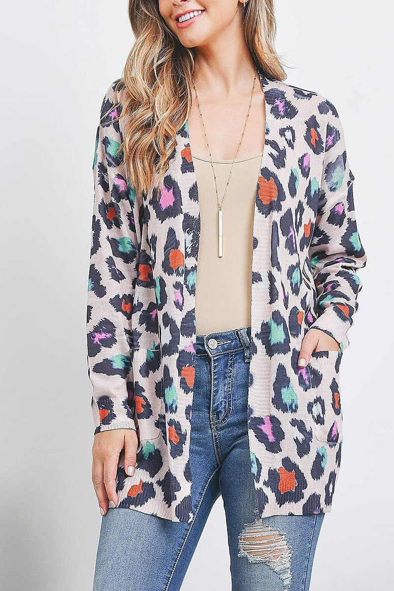 Animal print pocket detail sweater cardigan (DGS5417)