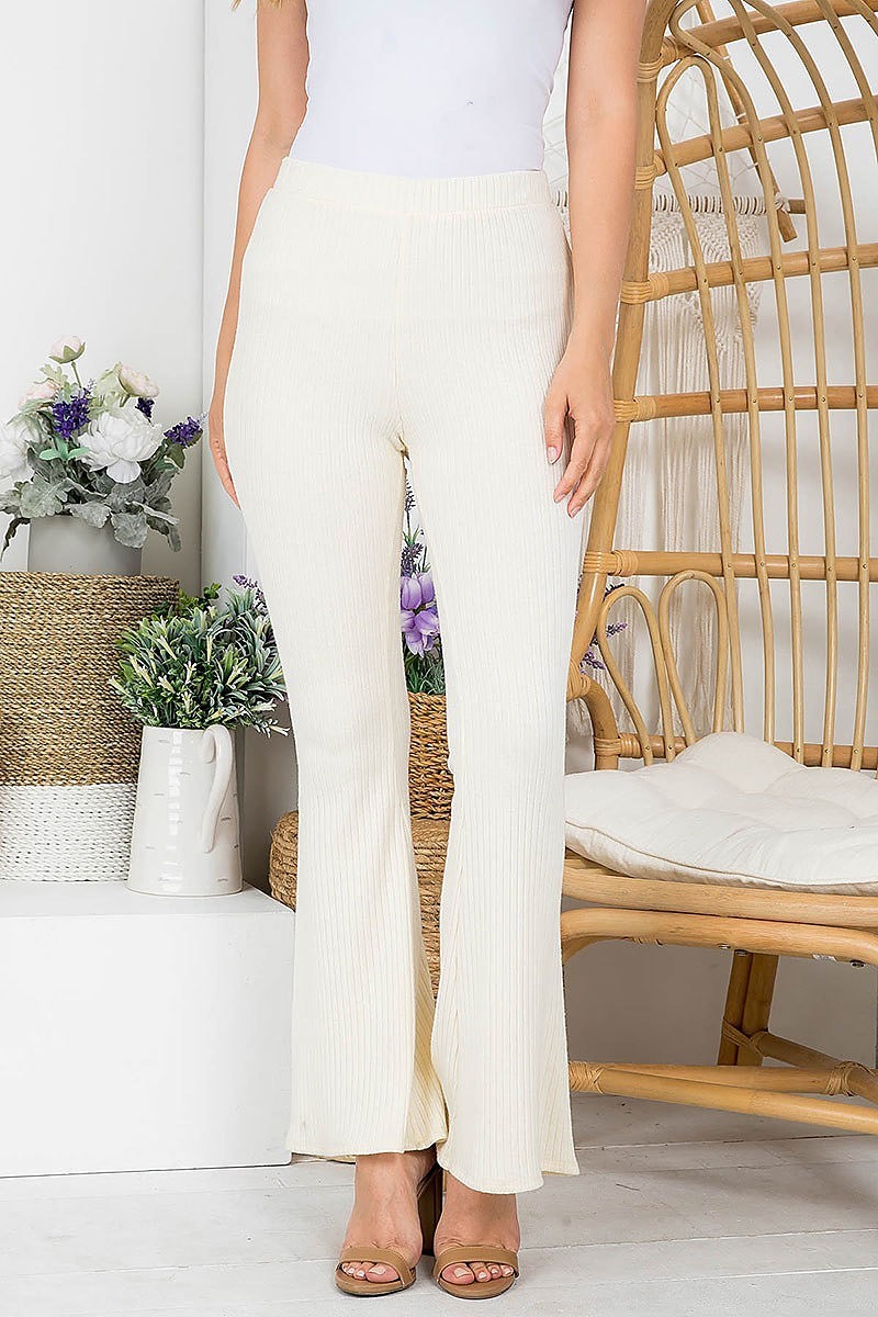 Stretch waistline bell bottom leg ribbed pants (DGB3459-1)