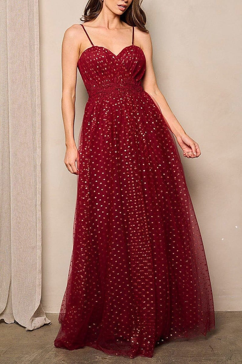 Sleeveless v-neck shimmer embroidery maxi dress (EFWT5118)