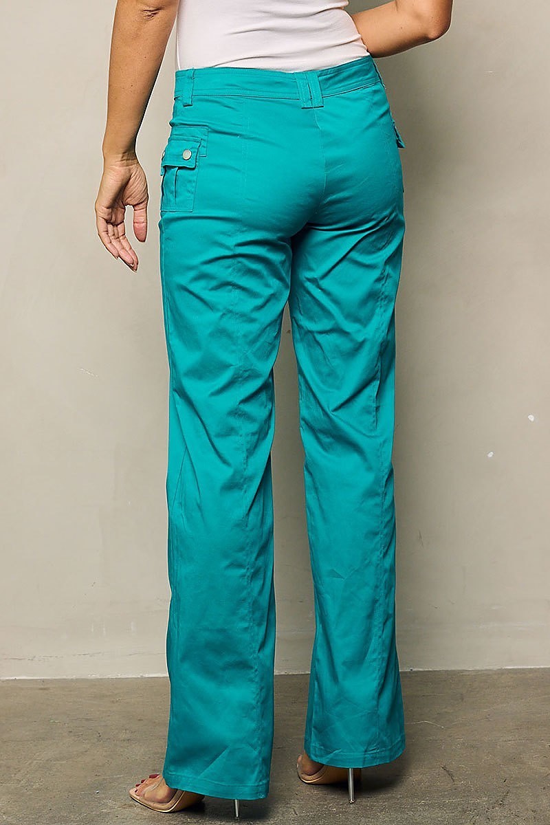 Button closure wide legs pants (EFWT4376)