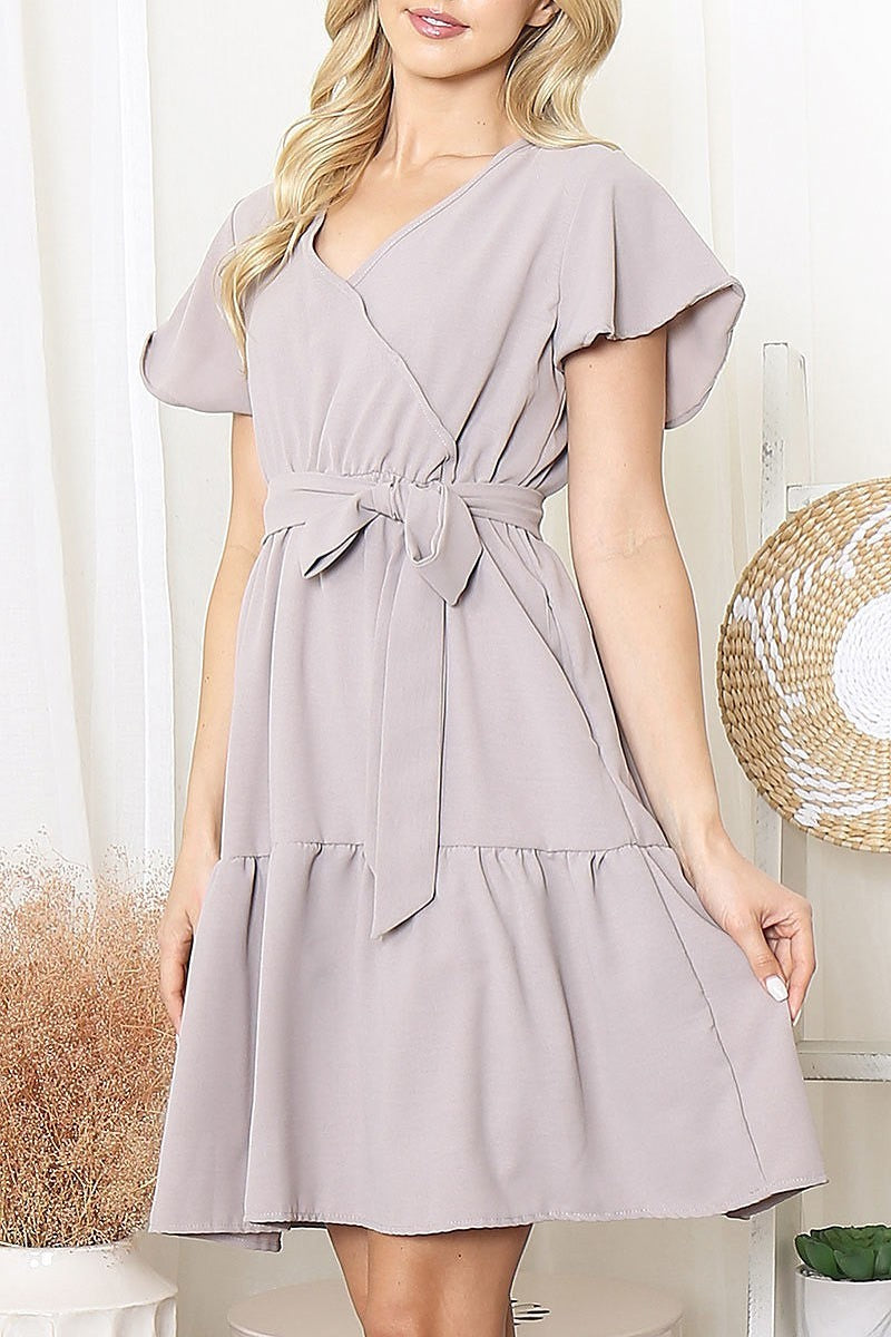 Wrap ribbon tie woven dresses (DED8456)