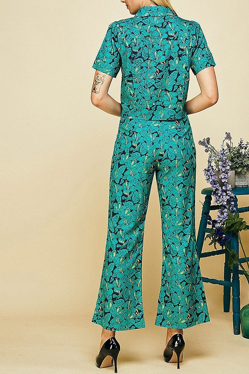 Blouse top & wide leg pants floral set (EGWT1331)