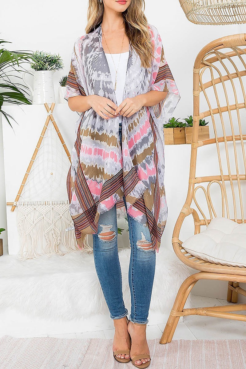 Tie dye bohemian open front kimono (EF3263)