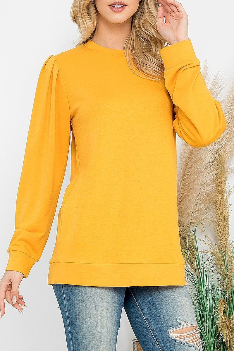 Puff sleeve round neck top (EF6919)